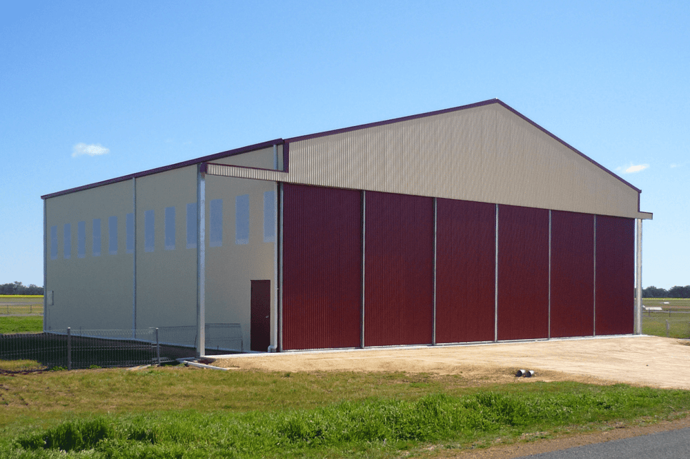 ABC Sheds aircraft hangar with polycarb sheets