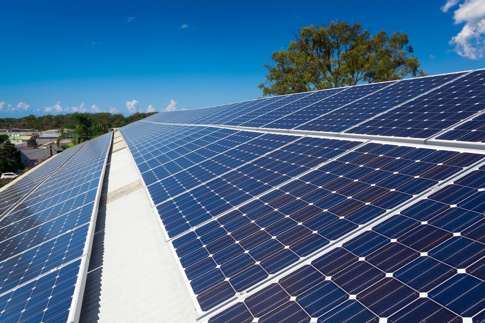 Solar panels on a shed roof