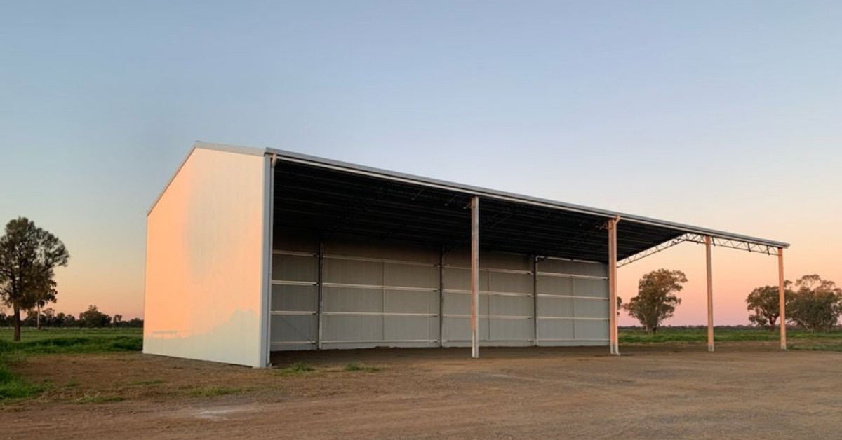 Hay shed with two enclosed walls