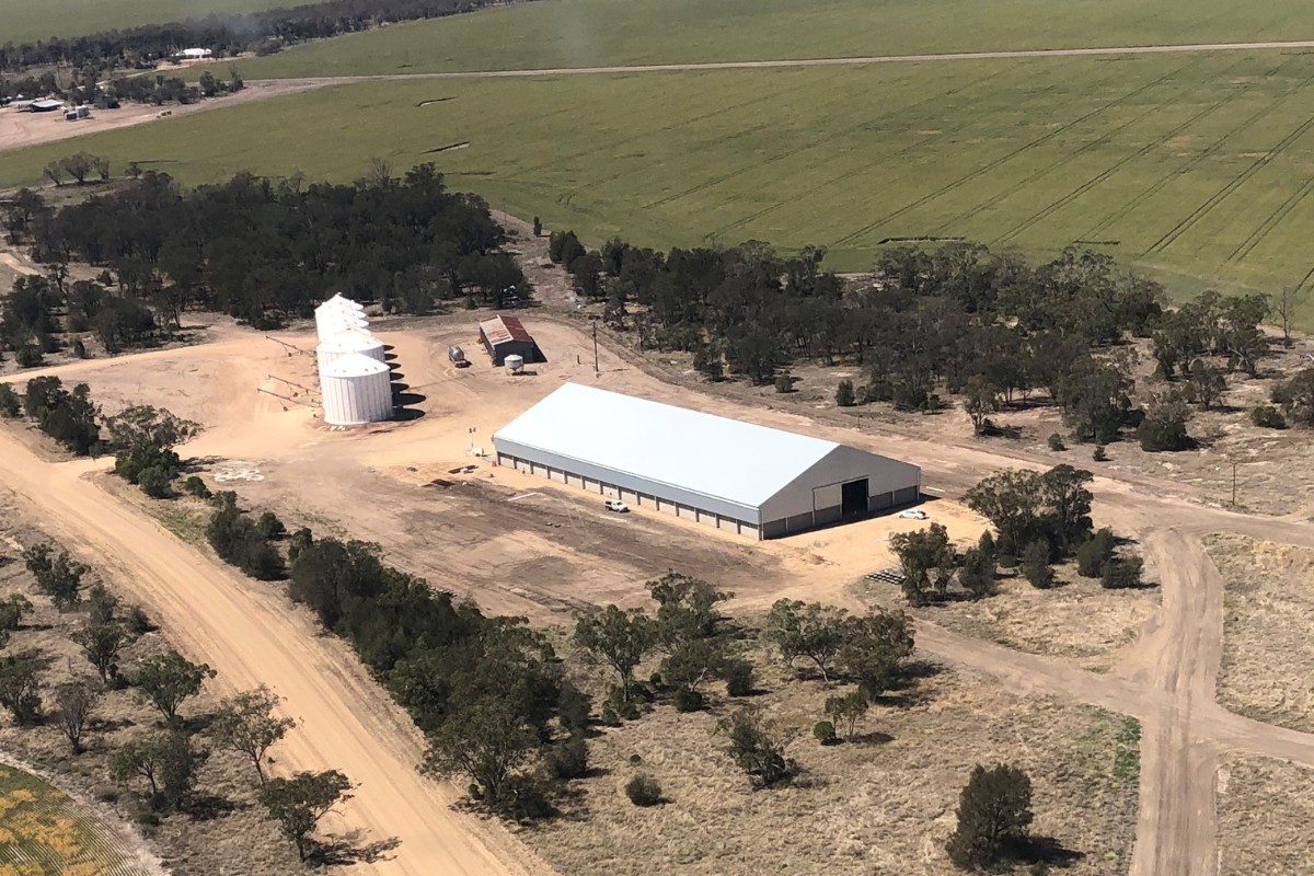 Bird's eye view of large shed for cotton