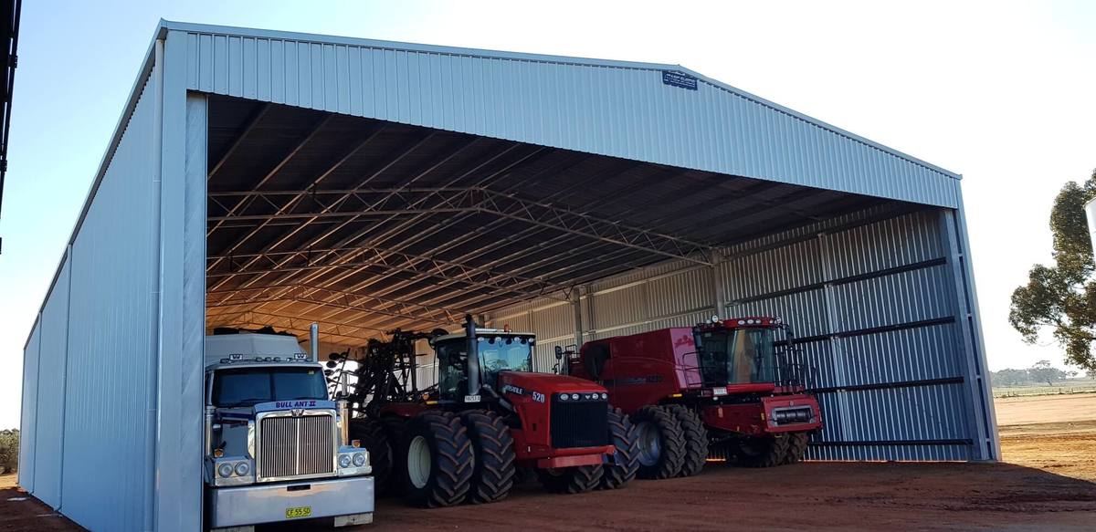 Slanted view of machinery storage shed - Beckom