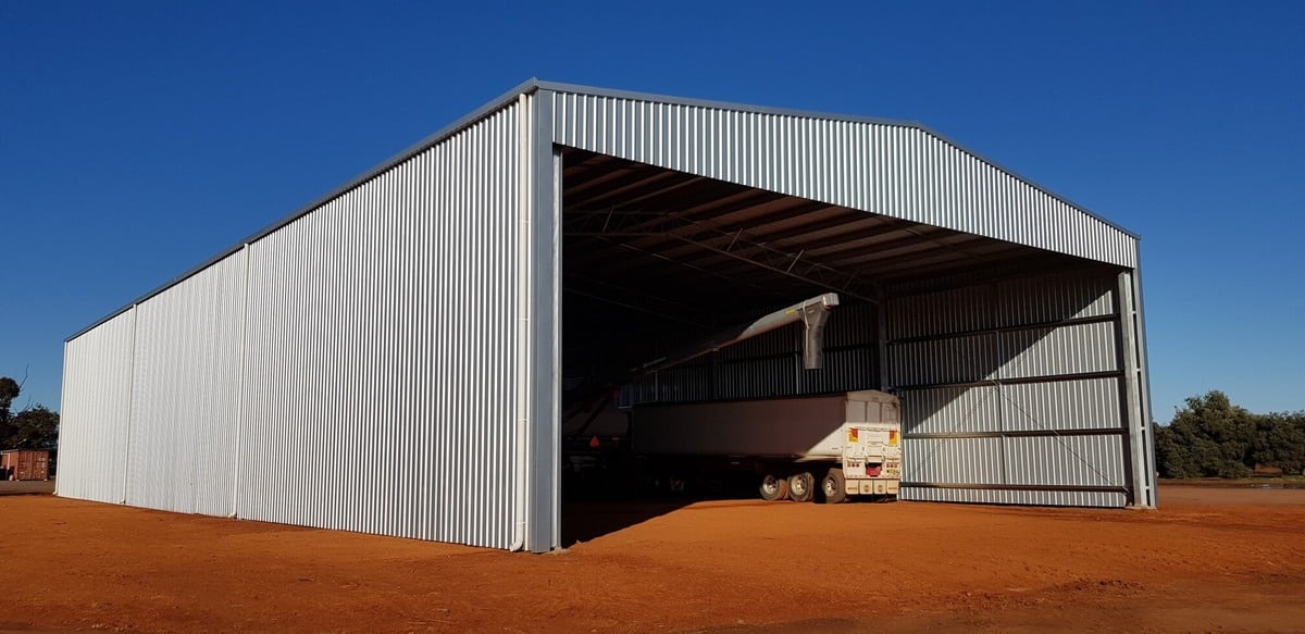 Side view of machinery storage shed - Beckom