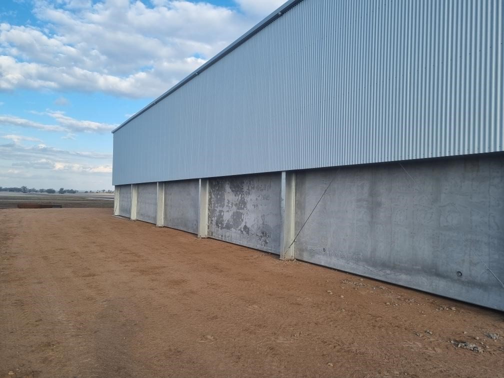 Close up view of concrete panels on fertiliser shed