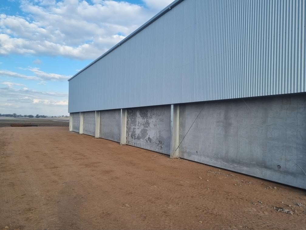 Close-up view of fertiliser shed concrete panels