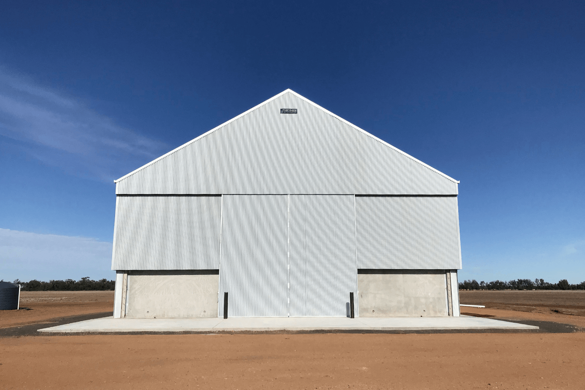 Front view of Biniguy fertiliser shed