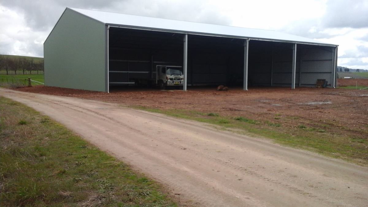 Slanted view of machinery storage shed - Gormans Hill