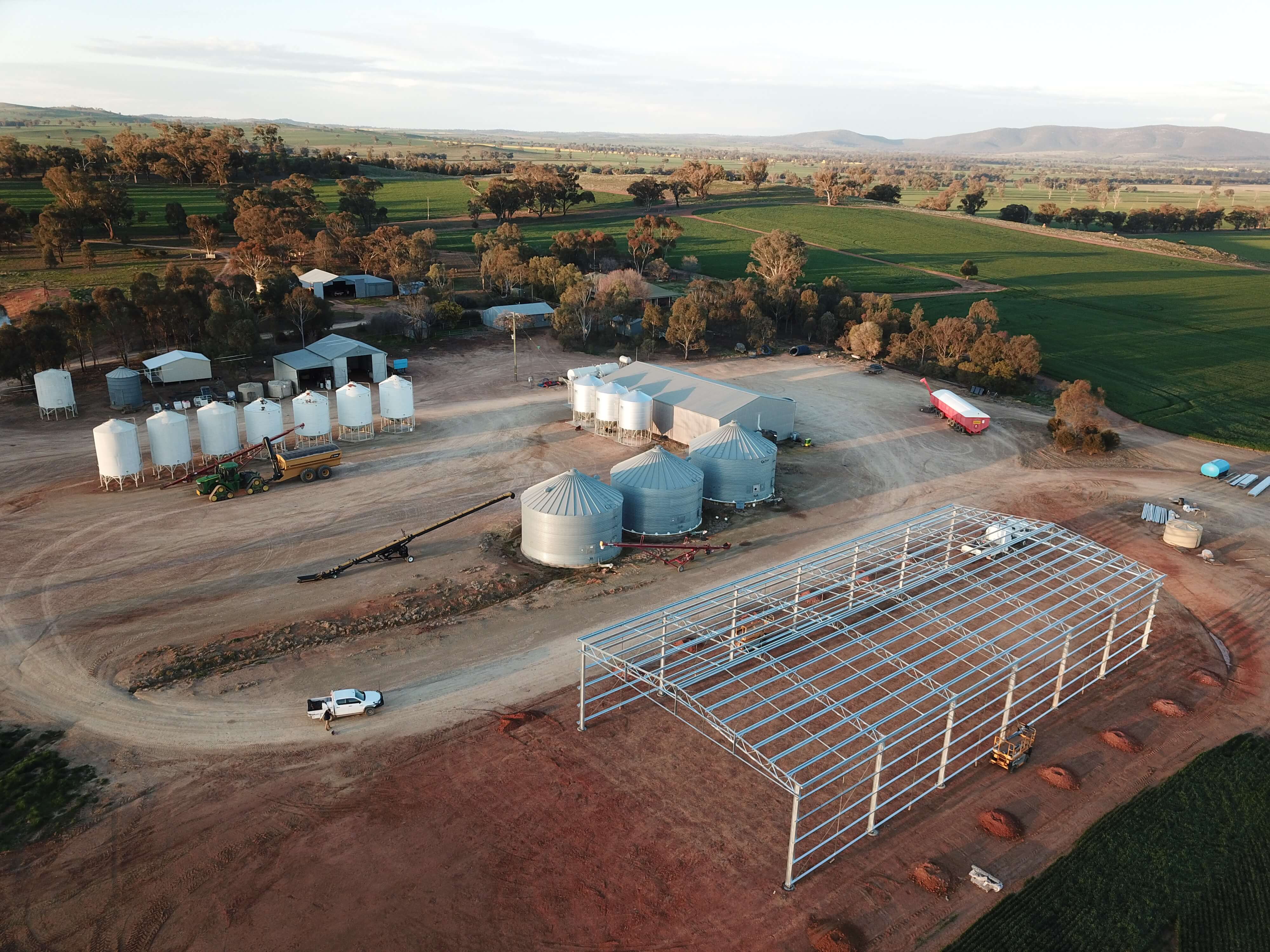 Farm shed under construction in Illabo