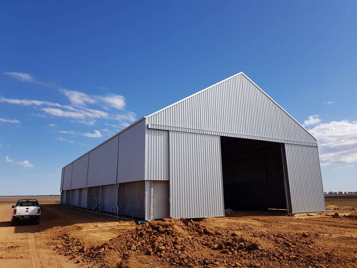 Slanted view of grain shed