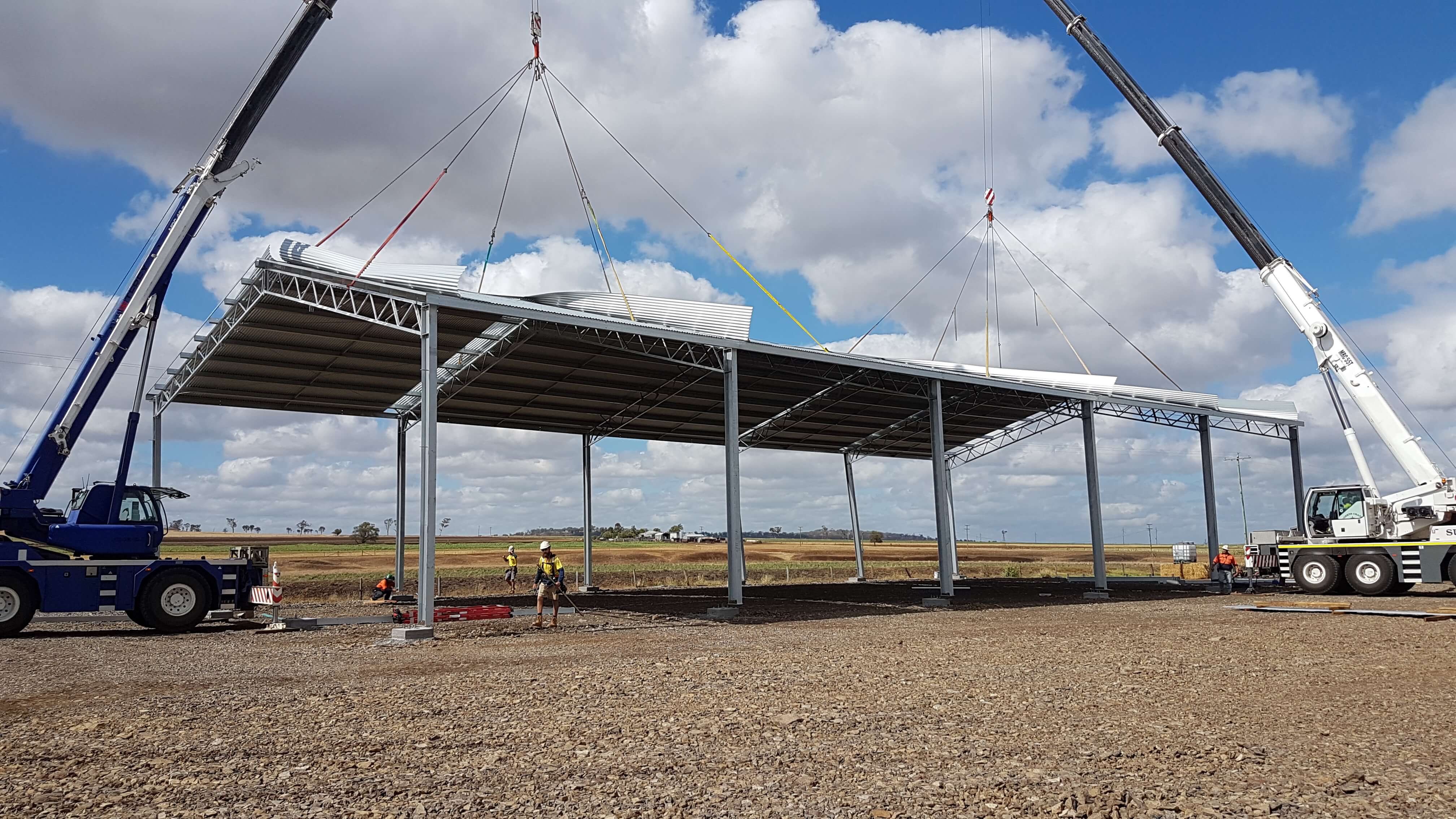 Structural steel farm shed being built in QLD