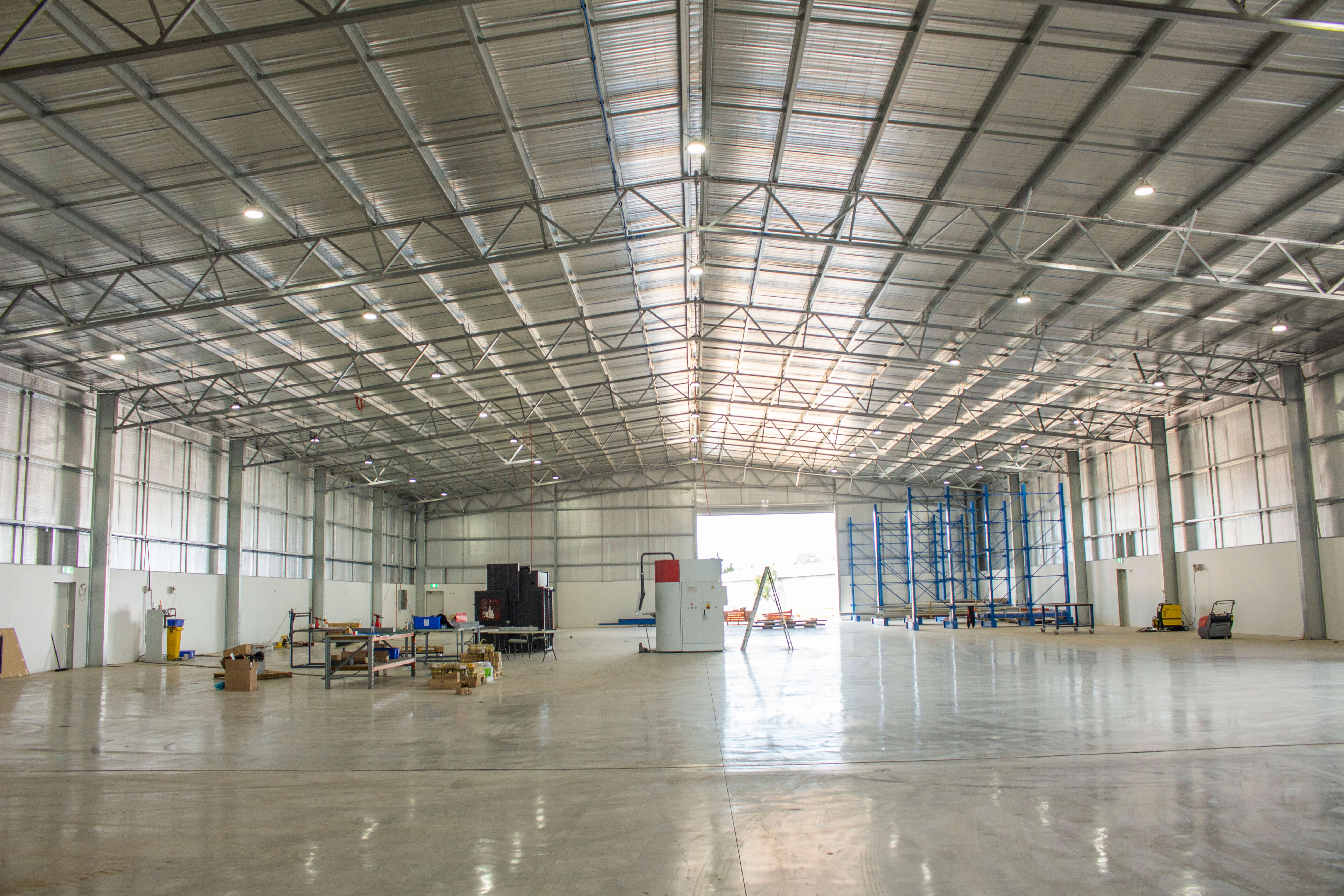 Inside of industrial steel shed